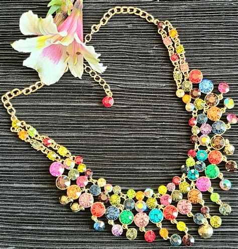 Vintage Stunning Rhinestone Multi Color Necklace Adjustable Etsy