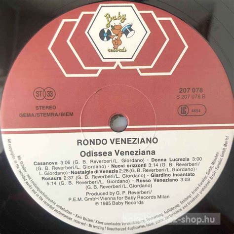 Rondo Veneziano Odissea Veneziana EU Bakelit Lemez Shop