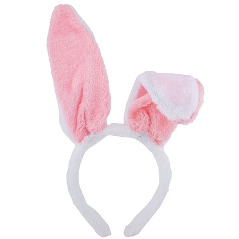 Pink White Fuzzy Bunny Ear Halloween Costume Accessory Headband Hair