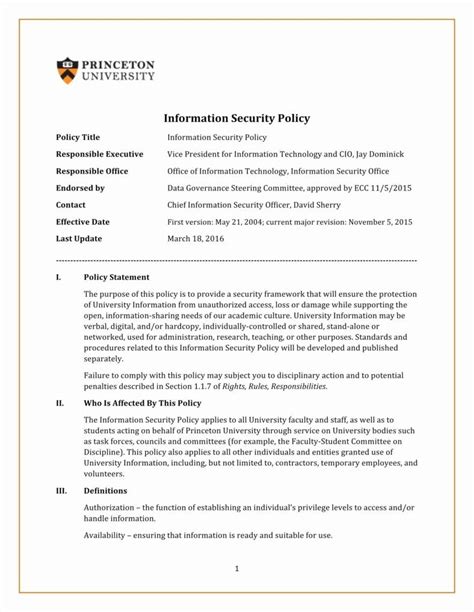 Information Security Policy Template For Startups