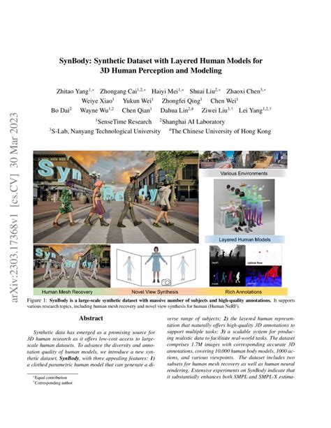 Synbody Synthetic Dataset With Layered Human Models For D Human