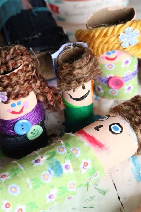 Cardboard Roll Dolls With Fabric And Yarn Scraps Happy Hooligans Cardboard Rolls Homemade