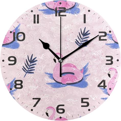 Skysonic Cute Tropical Pink Flamingo Wall Clock 10 Inch Silent Non Ticking Round Clock Oil