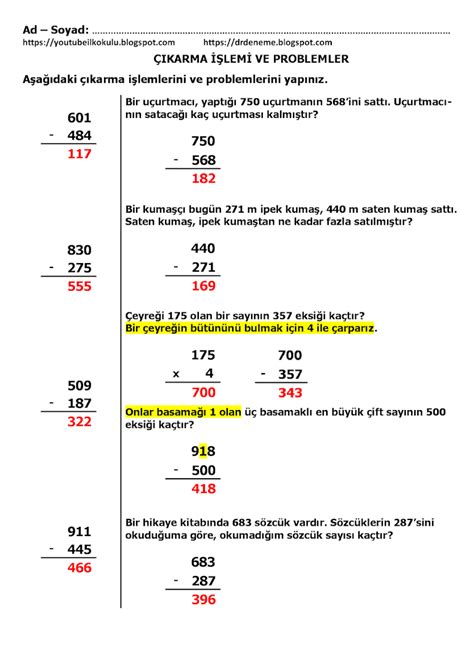 3 SINIF ÇIKARMA İŞLEMLERİ VE PROBLEMLERİ 7