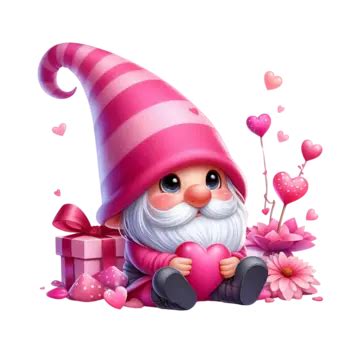 Valentines Day Cute Gnome Holding A Love Heart In Cartoon Style