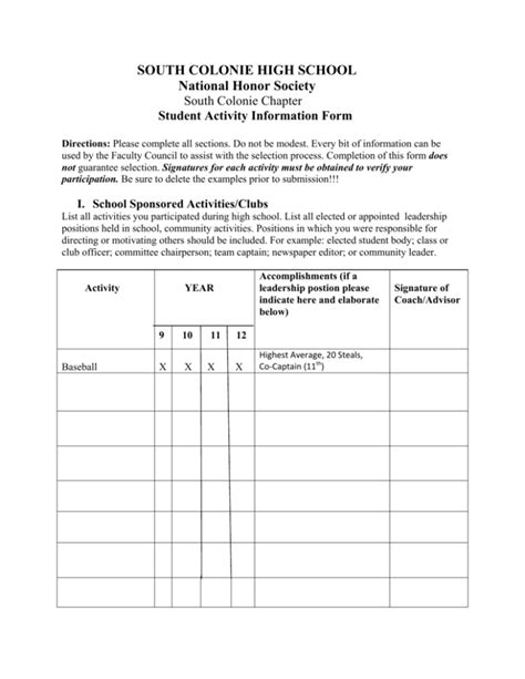 National Honor Society Application