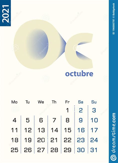 Modelo De Calendário Minimalista Para O Calendário Vetorial De Outubro