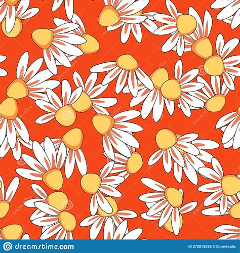 Seamless Floral Pattern Based On Traditional Folk Art Ornaments Colorful Chamomile Daisy