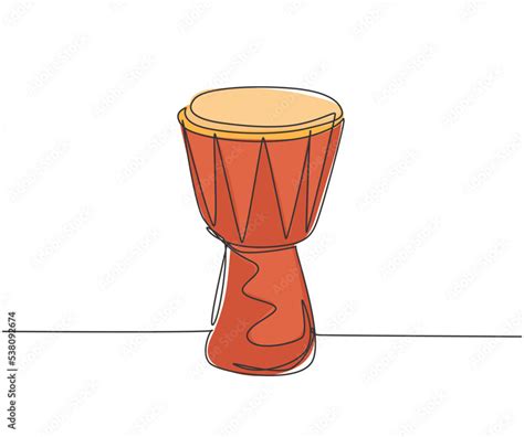 Single Continuous Line Drawing Of Traditional African Ethnic Drum