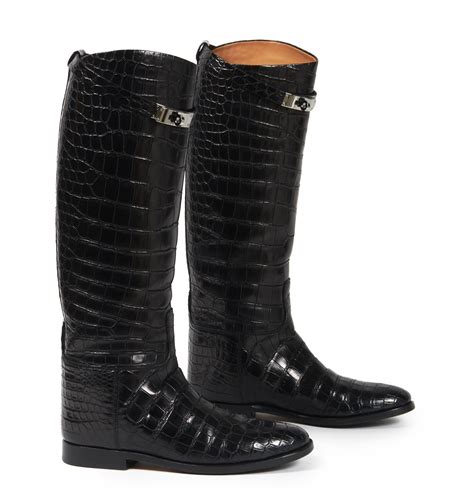 Lot Herm S Paire De Bottes Jumping Alligator Mat Noir Alligator