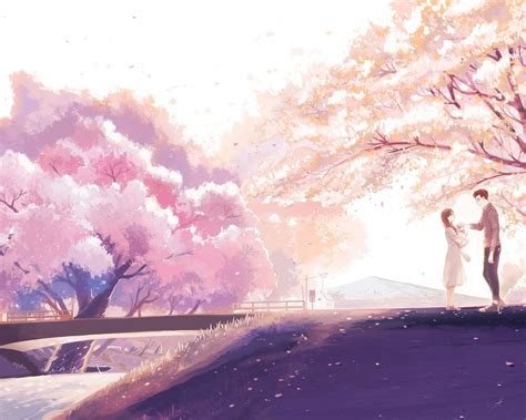 Anime Cherry Blossom Couple Hd Wallpapers - Wallpaper Cave