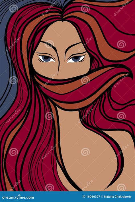 Vector Closeup Portrait Of A Girl With Red Hair Stock Vector