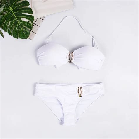 Summer Solid White Sexy Swimsuits Push Up Bikini Female Swimwear Beach