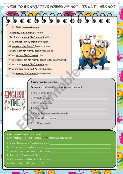 Verb TO BE Negative forms ESL worksheet by Vicky González