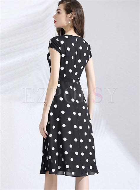 Black Polka Dot Patchwork Chiffon Skater Dress Dress Black Polka Dot Skater Dress