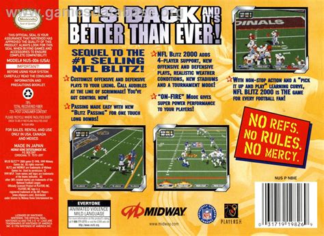 Nfl Blitz 2000 Nintendo N64 Artwork Box Back