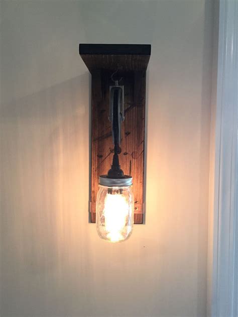 PLUG IN Wall Light Sconce And Shelf With Mason Jar Pulley Etsy