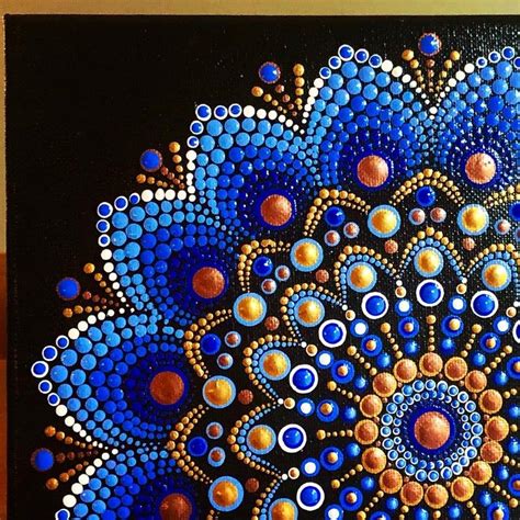 Color Burst Dot Mandala On Black Stretched Canvas X In Shades