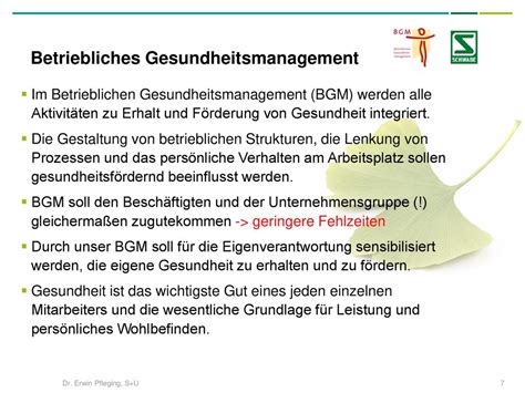 Das Betriebliche Gesundheitsmanagement BGM Der Unternehmensgruppe Dr