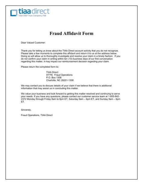 Fraud Affidavit Form Tiaa Cref