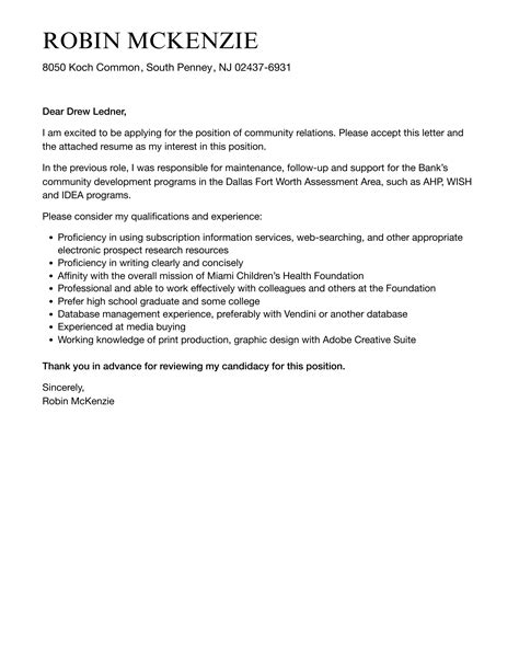 Community Relations Cover Letter Velvet Jobs