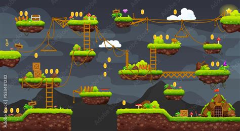 D Arcade Game Night Level Map Interface Platform Stairs Coins