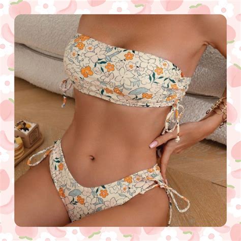 Set bikini 2 mảnh dây rút áo ống họa tiết sexy gợi cảm Shopee Việt Nam