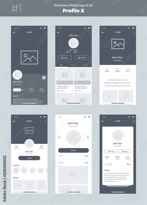 Wireframe Kit For Mobile Phone Mobile App Ui Ux Design New Profile