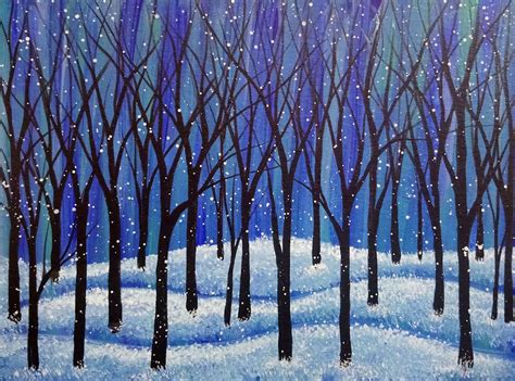 Snowy Forest Acrylic Painting On Canvas Winter Landscape Painting