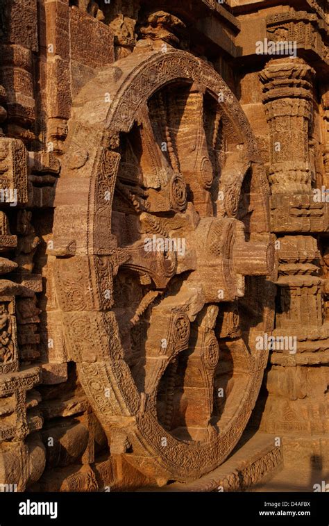 Chariot Wheel Stone Carved 13th Century Sculpture On Konark Sun Temple