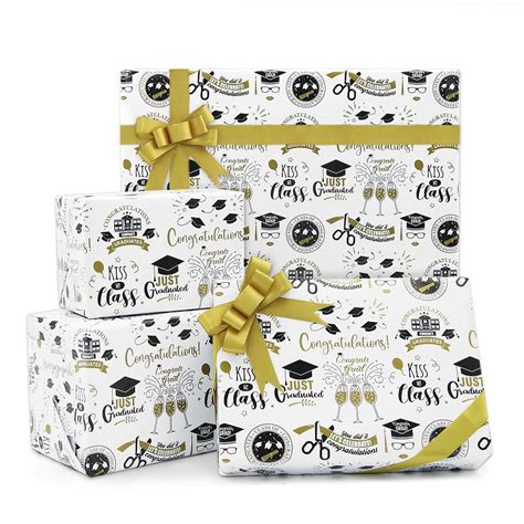 Buy Graduation Wrapping Paper 2022 6 Sheets White And Gold Grad T