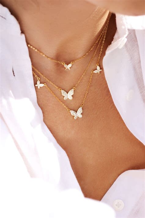 Butterfly Necklace 925 Solid Silver 18K Gold Rose Gold Etsy UK