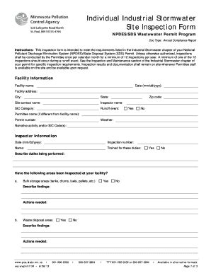 Fillable Online Pca State Mn Individual Industrial Stormwater Site