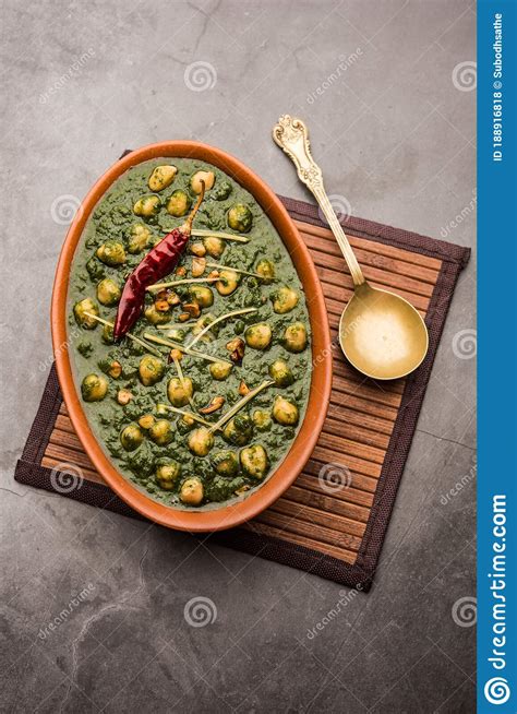 Chickpea Spinach Curry Or Palak Chole Sabzi Indian Food Stock Photo