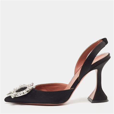 Amina Muaddi Black Satin Begum Slingback Pumps Size Amina Muaddi