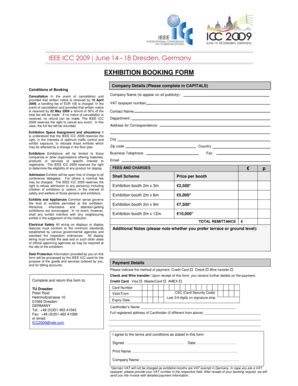 Fillable Online Icc2009 Ieee Icc EXHIBITION BOOKING FORM IEEE ICC