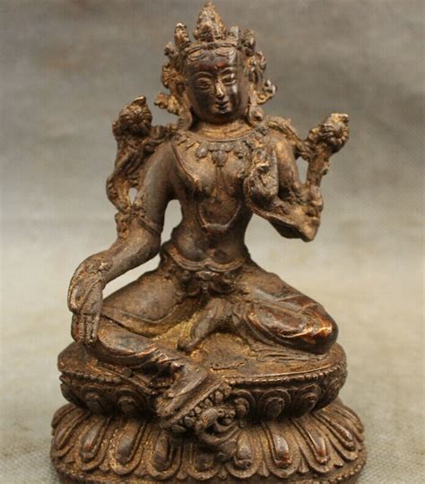 Canção voge gem S4290 Velho Tibete Budismo Cobre Bronze Kwan Yin Joss