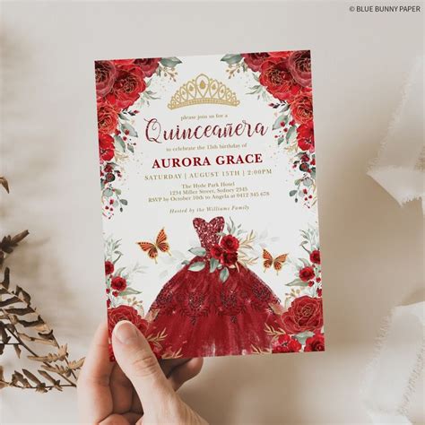 Red Quinceanera Invitation Editable Template Red Roses Mis Quince