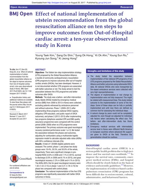 Pdf Effect Of National Implementation Of Utstein Recommendation From