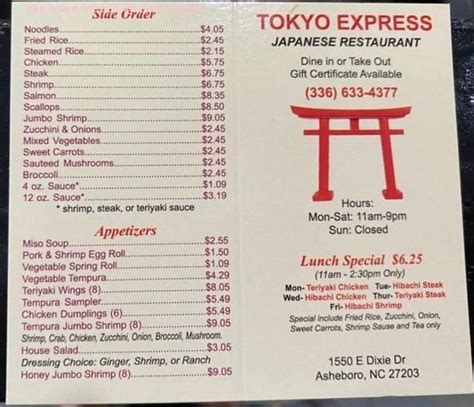 Online Menu of Tokyo Express Restaurant, Asheboro, North Carolina, 27203 - Zmenu