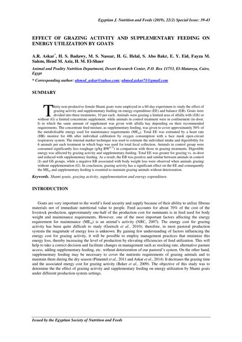 Pdf Effect Of Grazing Activity And Supplementary Feeding On Energy