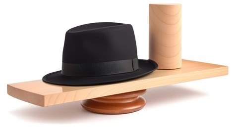 Top Hat Unbalanced D Concept Board Resting On Wooden Isolated White