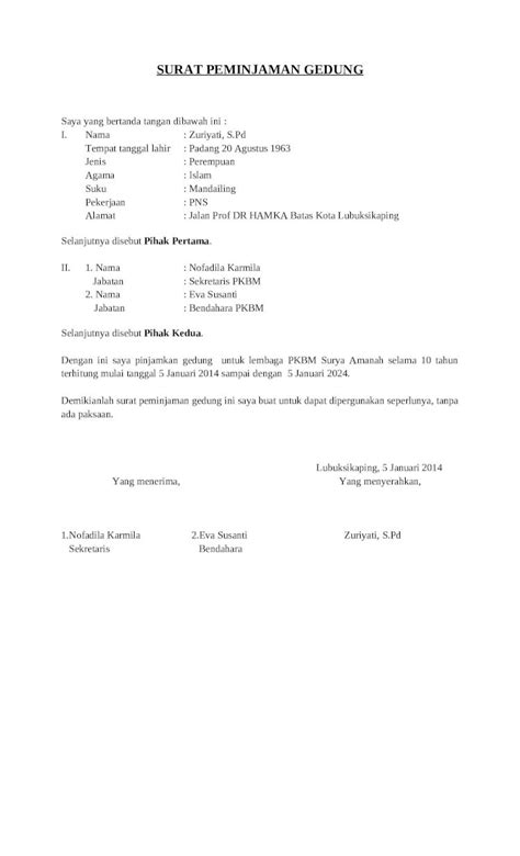 Contoh Surat Permohonan Izin Tempat Kegiatan Contoh Surat Resmi