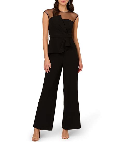 Adrianna Papell Stretch Crepe Illusion Crew Neck Cap Sleeve Peplum