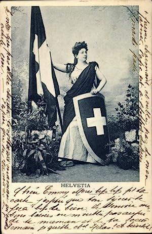 Ansichtskarte Postkarte Helvetia Schweizer Fahne Frau Allegorie