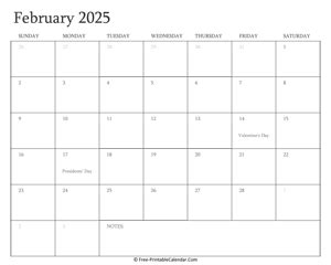 Editable February Calendar