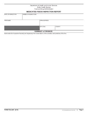 Fillable Online FORM FDA 2481 Medicated Feeds Inspection Report Fax