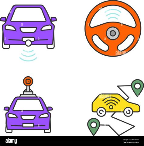 Smart Cars Color Icons Set Nfc Autos Intelligent Vehicles Self