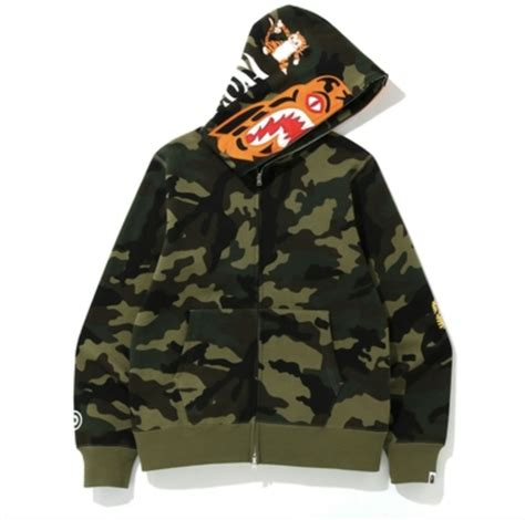 Bape Woodland Camo Tiger Full Zip Hoodie Green Fw19