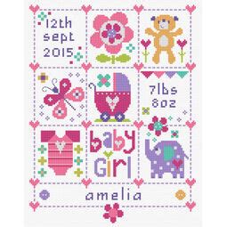 Baby Girl Birth Sampler Cross Stitch Kit Only